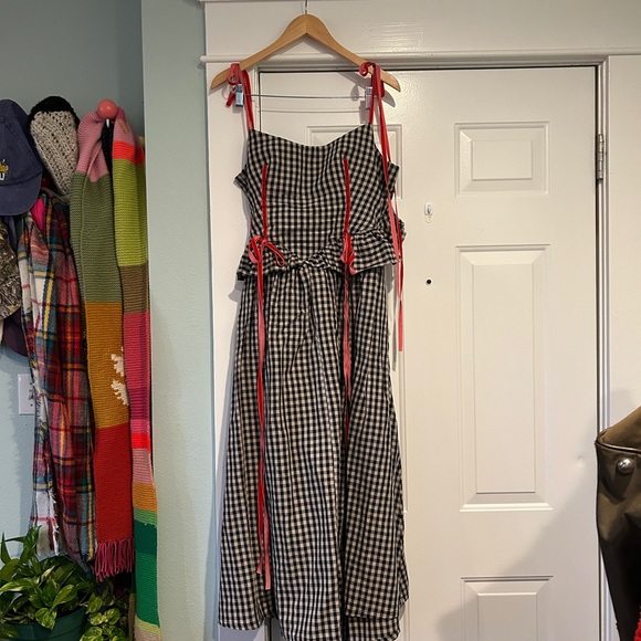 Eliza Faulkner Tessa Linen Black and White Gingham Dress with Red Ribbon - Picture 5 of 11